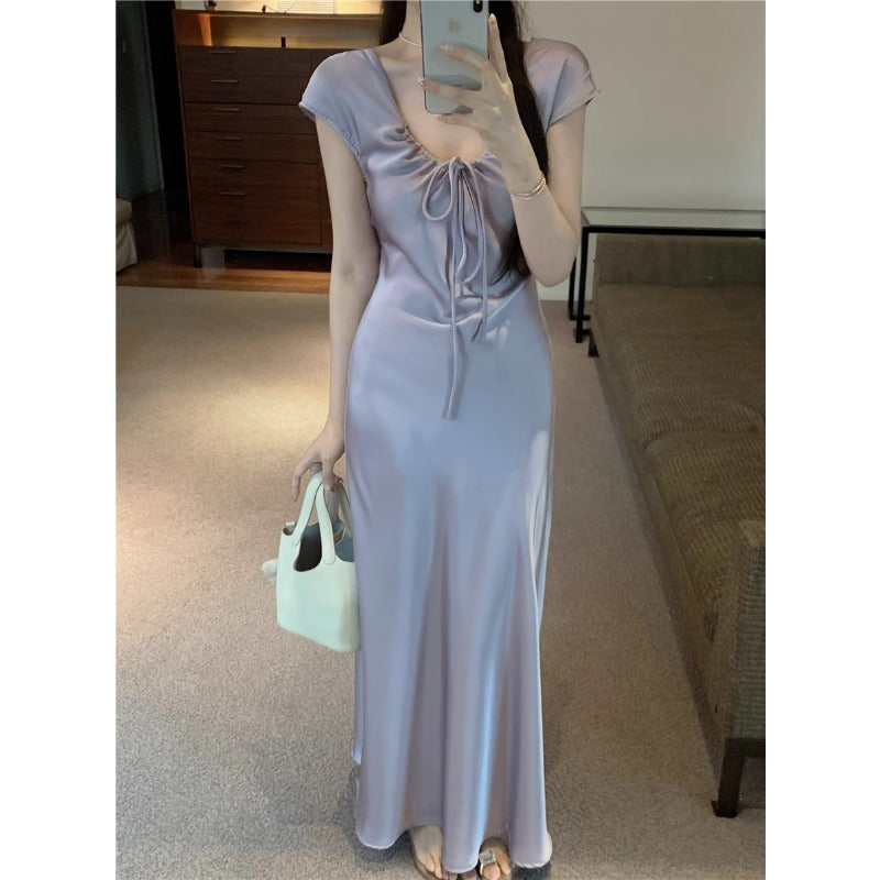 Silky Lavender Tie-Front Dress