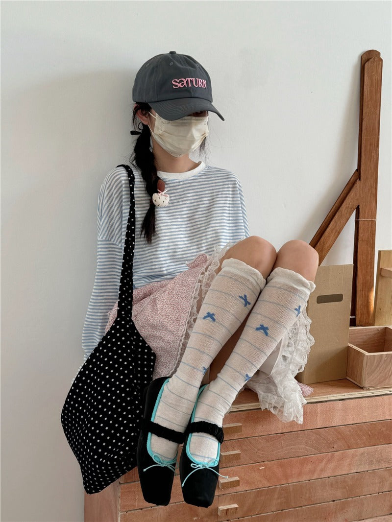 Striped Bowknot Cute Cotton Socks