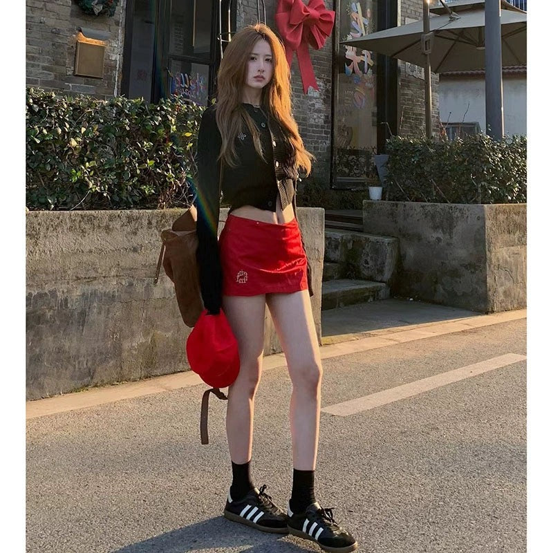 High Waist Red Mini Skirt