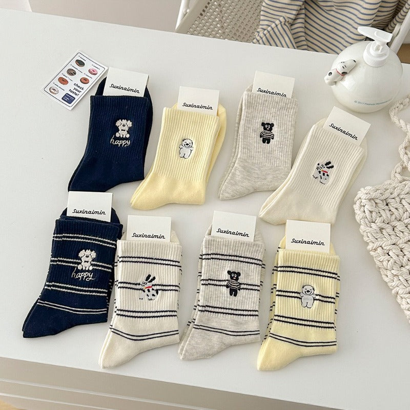 Striped Animal Embroidered Socks
