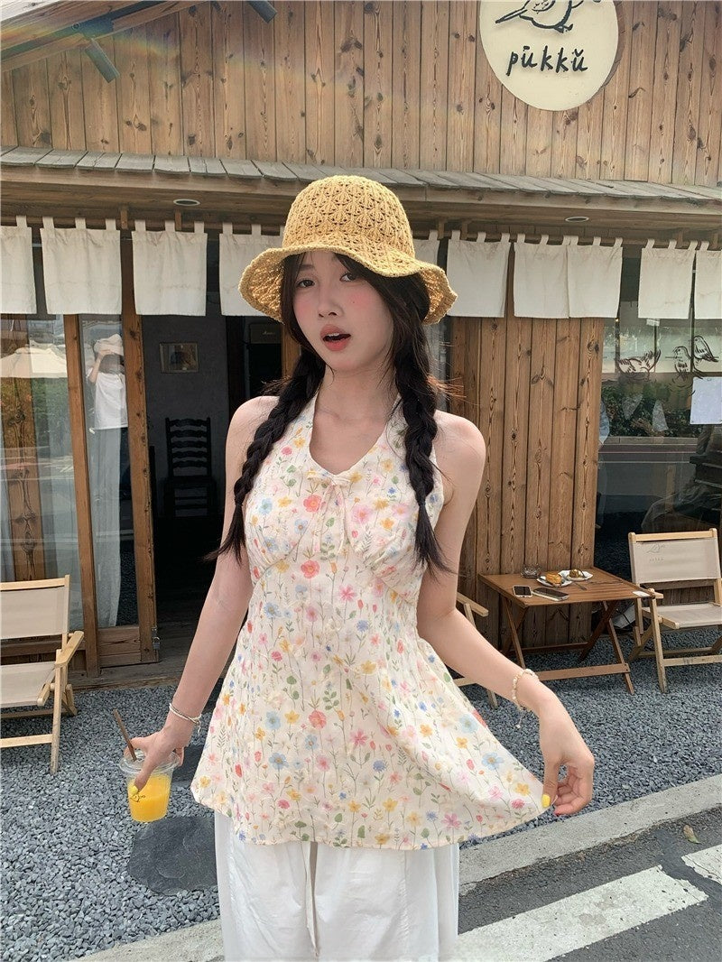 Sani V Neck Halter Floral Top