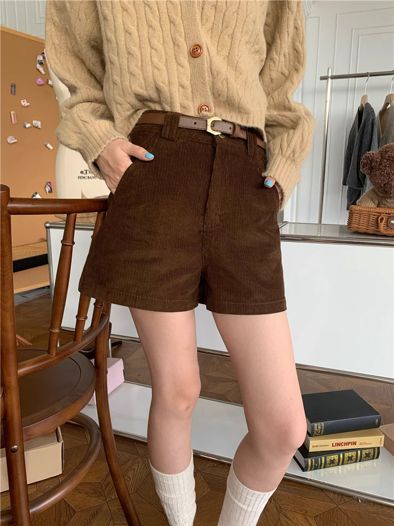 Casual High-Waisted Corduroy Shorts