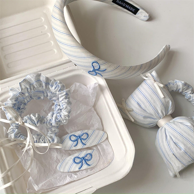 Striped Blue Ribbon Hair Set