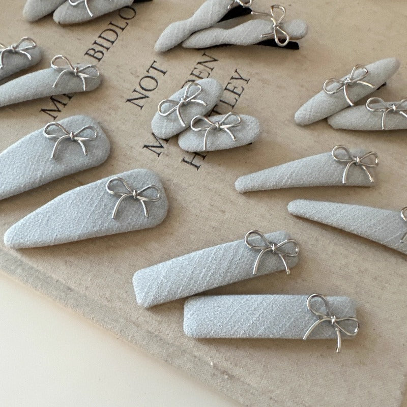 Grey Fabric Bow Clips