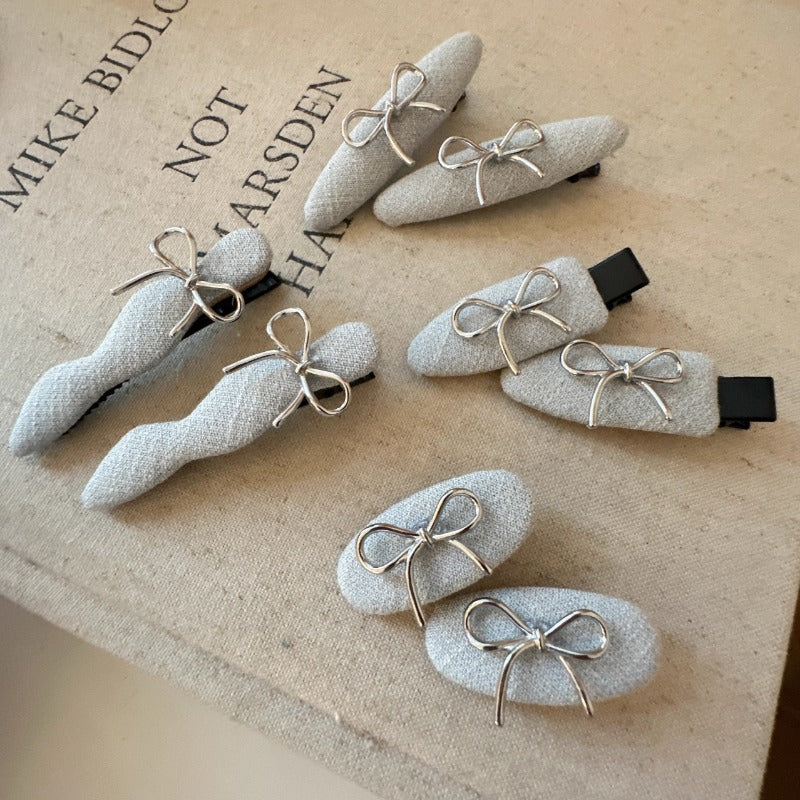 Grey Fabric Bow Clips