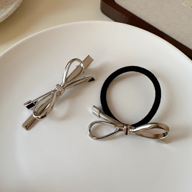 Silver Bow Hair Clips