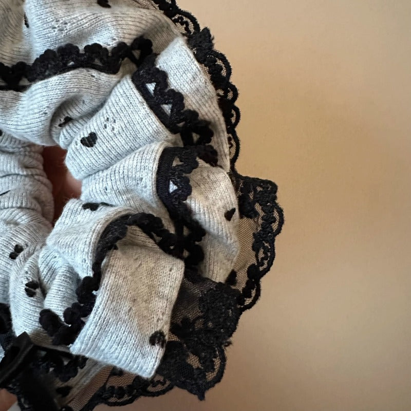 Grey Lace Bow Scrunchie