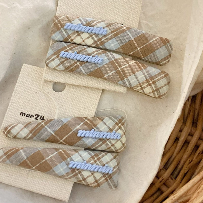 Plaid Embroidered Hair Clips