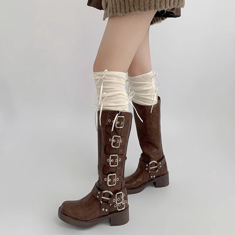 Stylish Gray Over-Knee Ribbon Socks