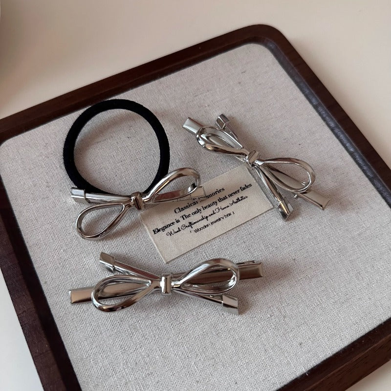 Silver Bow Hair Clips