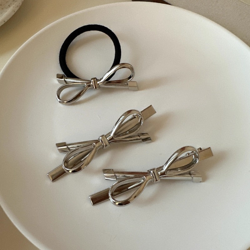 Silver Bow Hair Clips