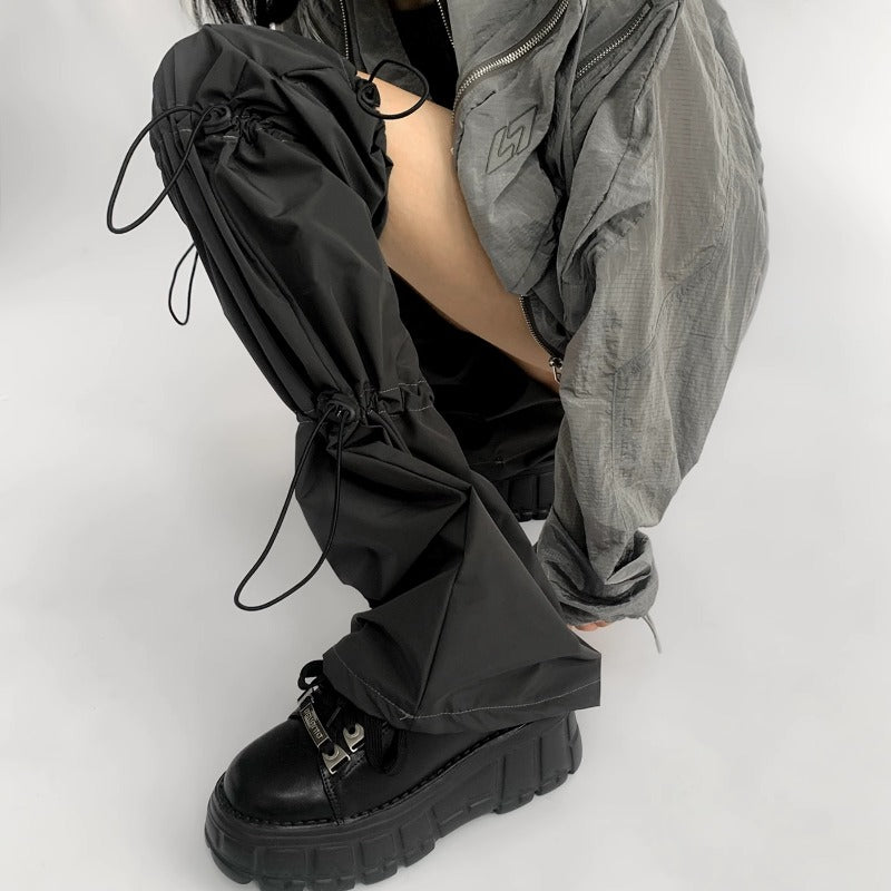 Sleek Black Adjustable Drawstring Leg Warmer