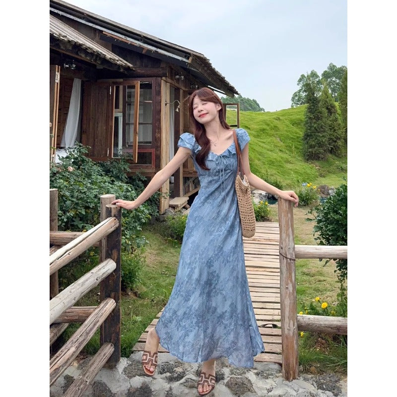Blue Floral Tie-Front Dress