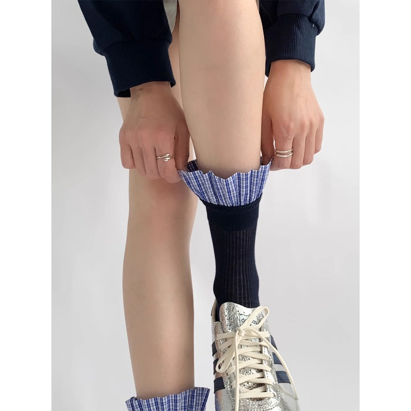 Plaid Ruffle Trim Ankle Socks