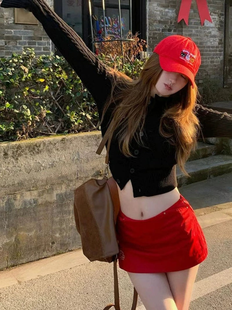 High Waist Red Mini Skirt