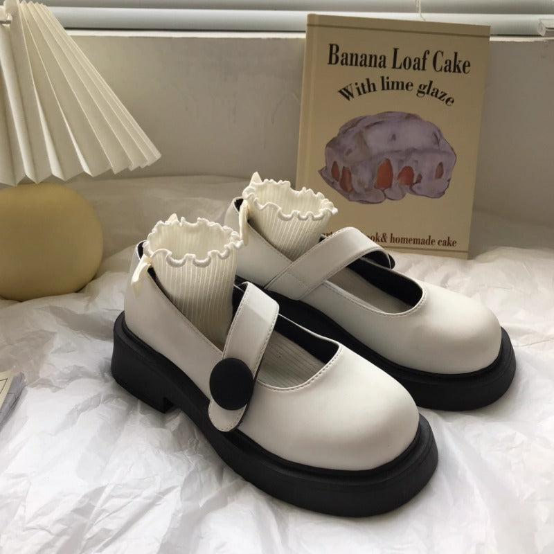 White Strap Button Mary Janes