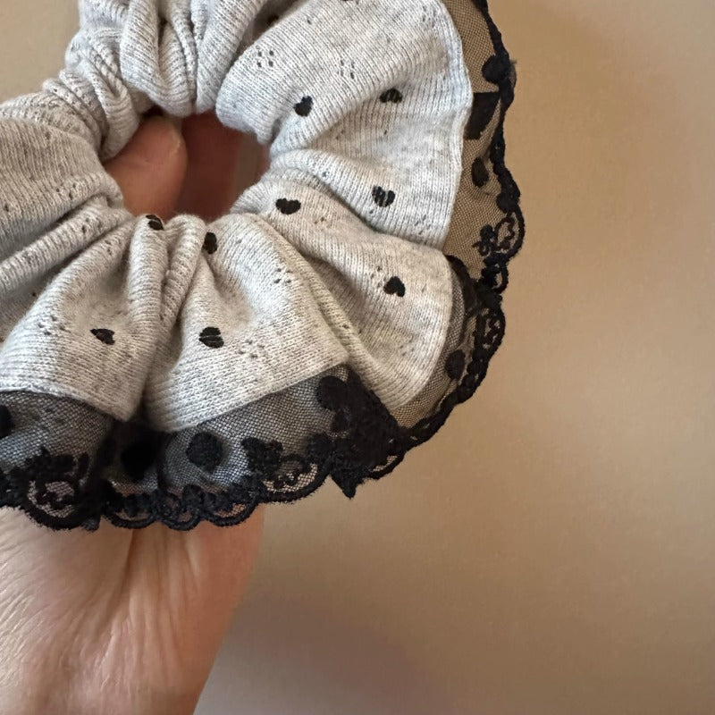 Grey Lace Bow Scrunchie