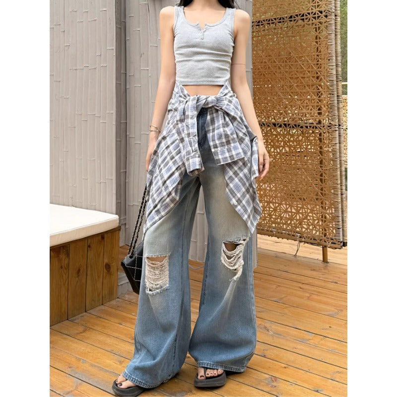 Ripped Wide-Leg Jeans