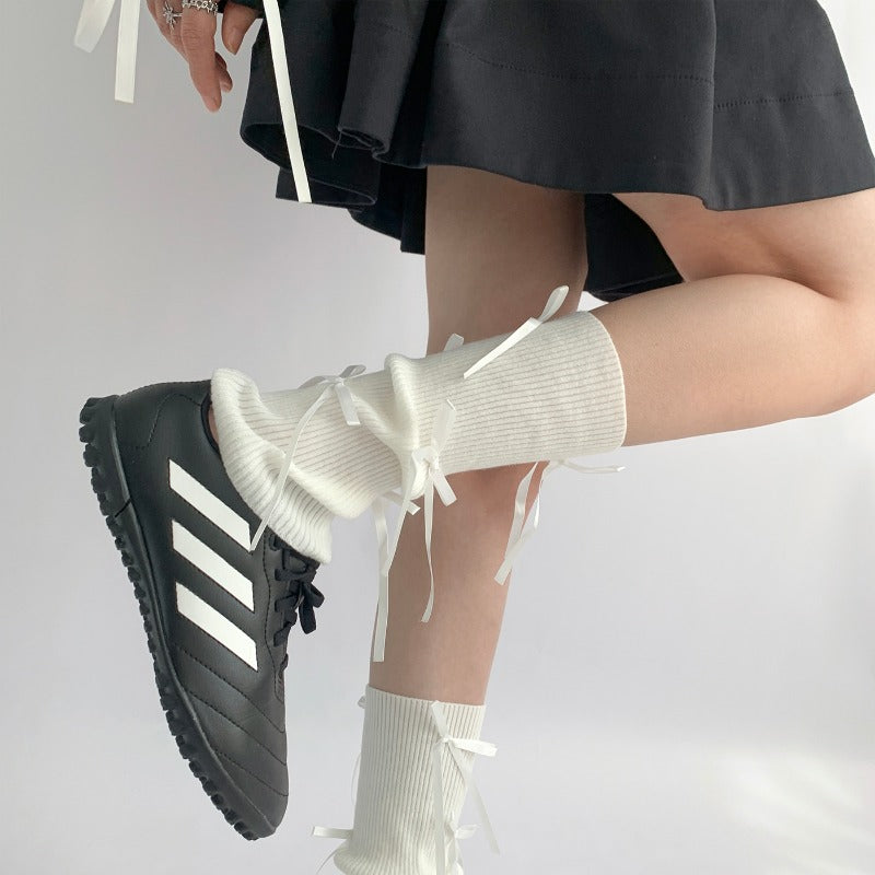 Stylish Ribbed Lace-Up Ankle Socks