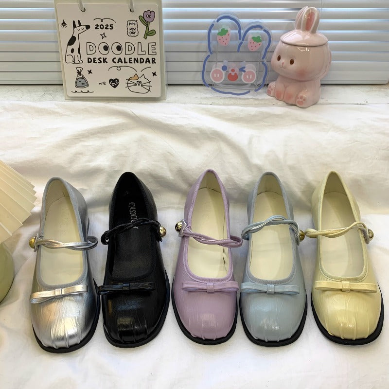 Glossy Bowknot Mary Jane Flats
