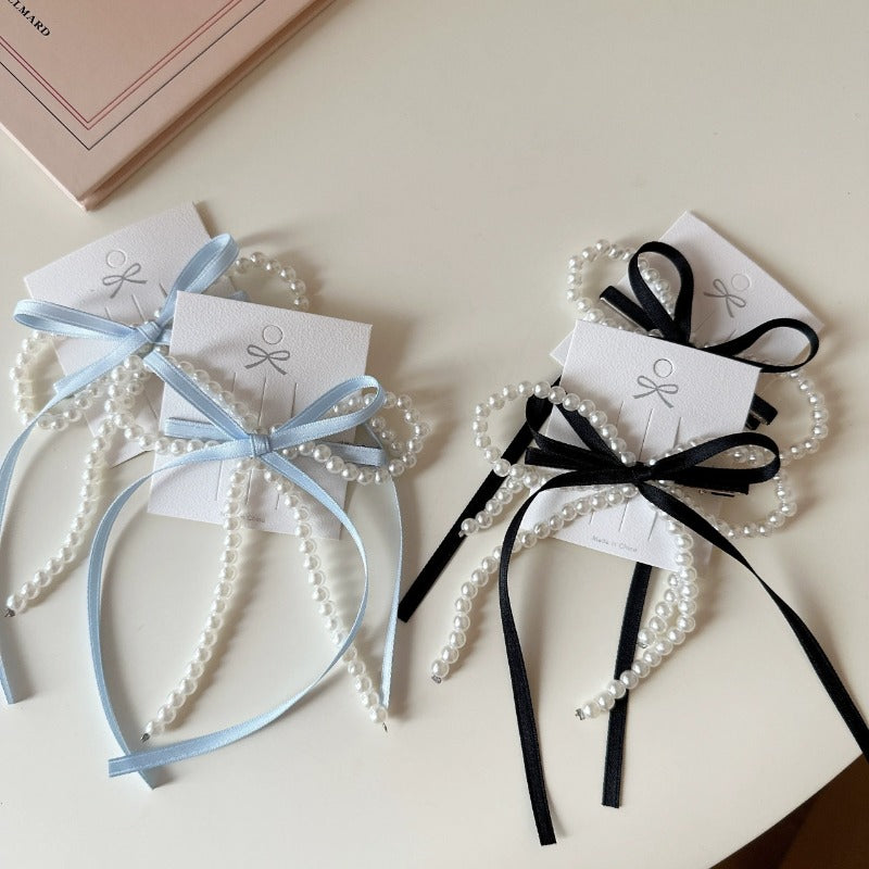 Pearl Ribbon Bow Hair Clip
