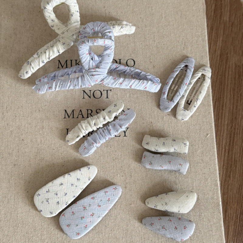 Floral Print Fabric Hair Clips Set