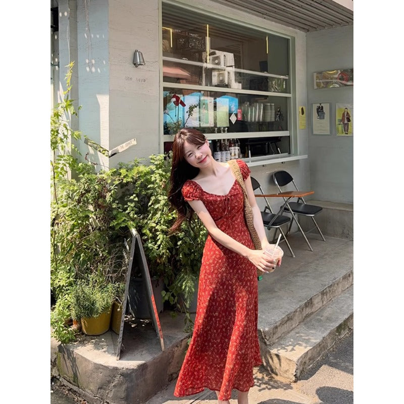 Rust Floral Tie-Front Maxi