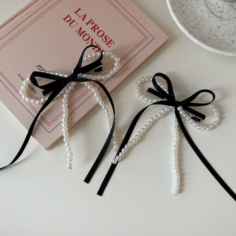Pearl Ribbon Bow Hair Clip