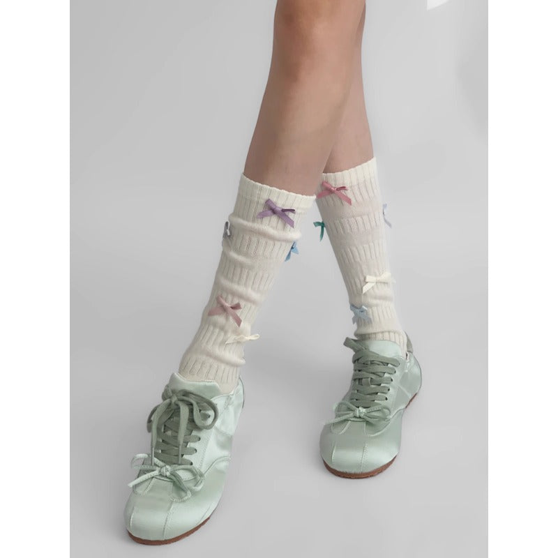Pastel Bow Embroidered Knee Socks