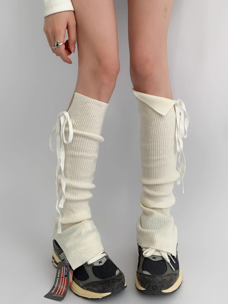 Cozy Knit Ribbed Slouchy Tie-Up Socks