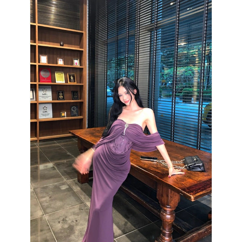 Ruched Off-Shoulder Evening Gown