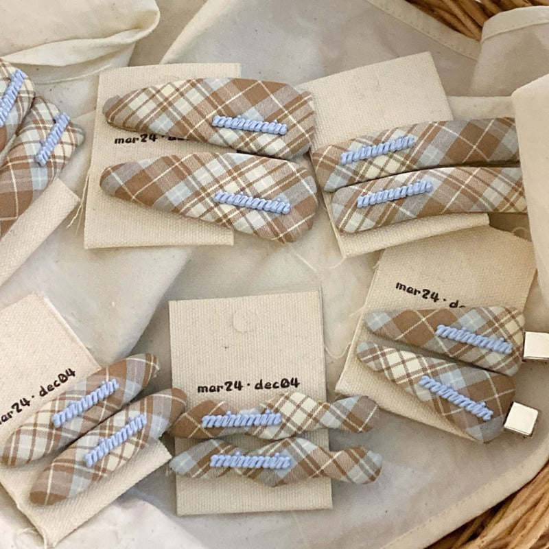 Plaid Embroidered Hair Clips