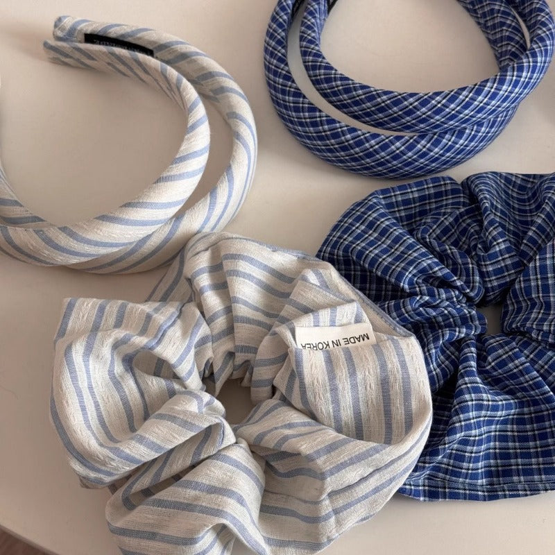 Blue Plaid Scrunchie Set