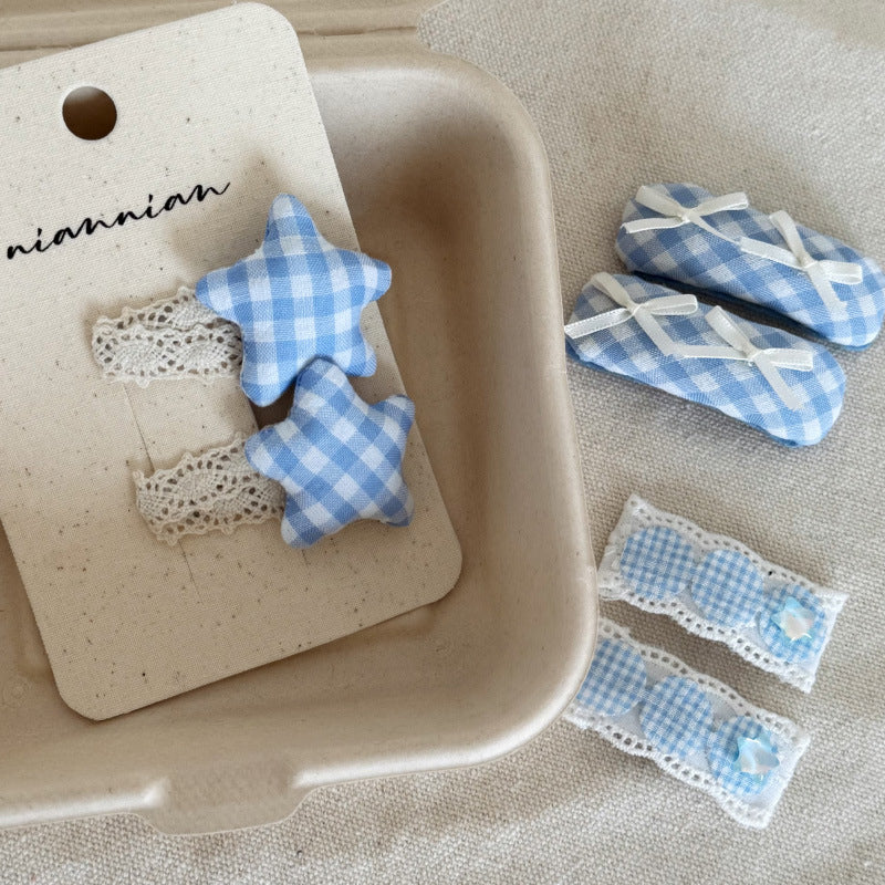 Gingham Ribbon Star Hair Clips