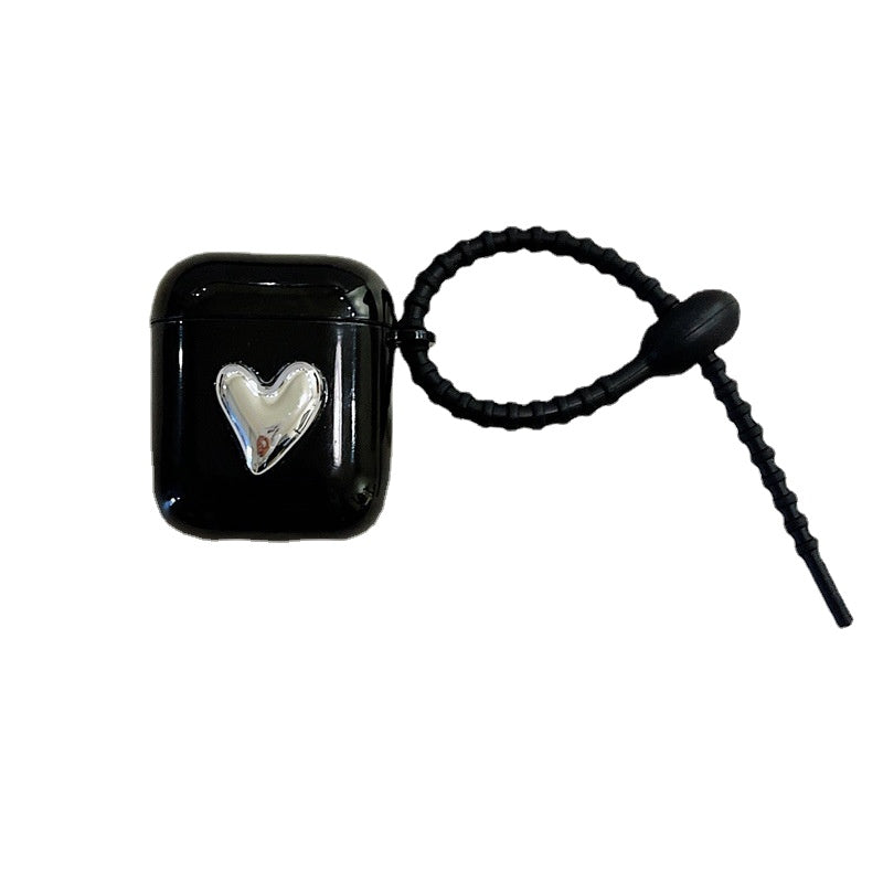 Black Silver Heart Airpods Case