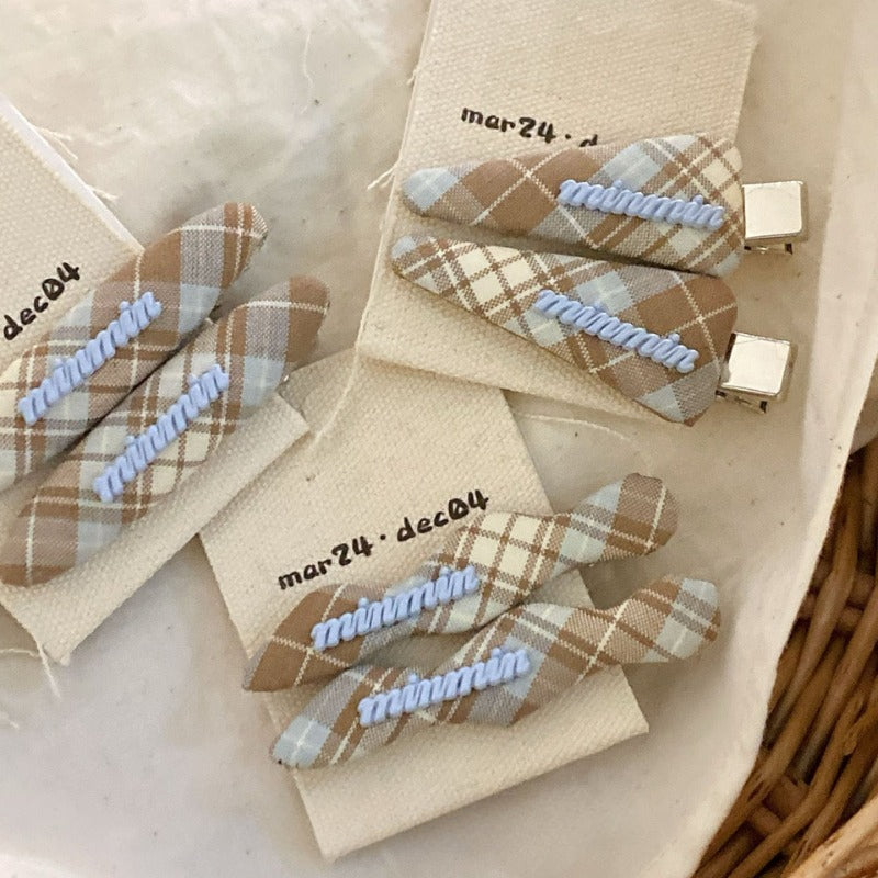 Plaid Embroidered Hair Clips