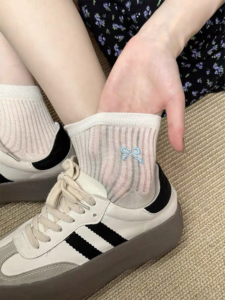 Cozy Bow-Embroidered Cotton Socks