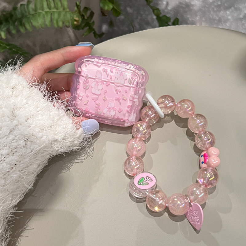 Pink Crystal Pearl Chain Airpods Case