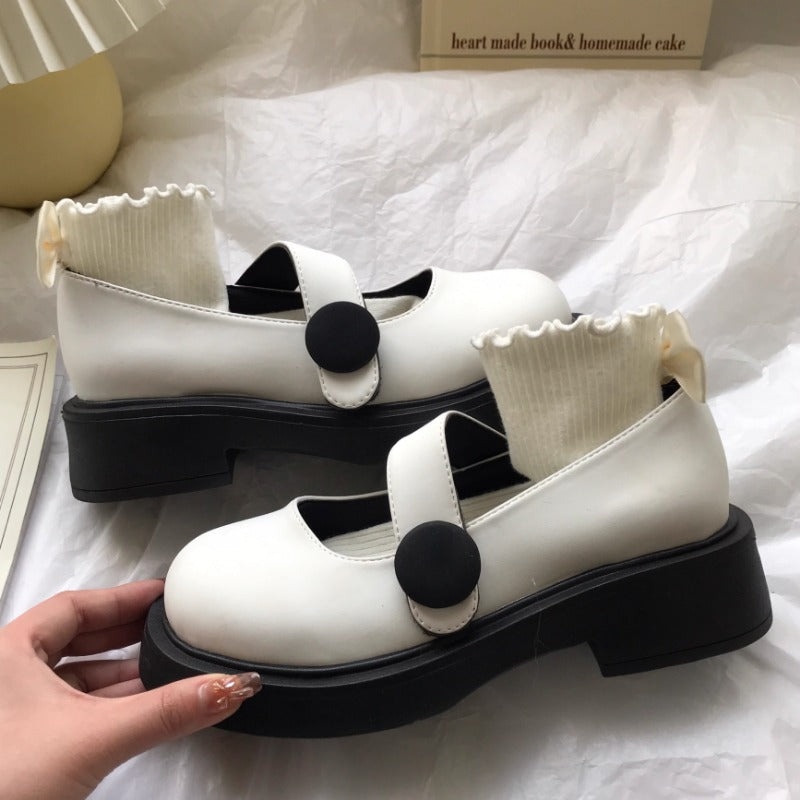 White Strap Button Mary Janes