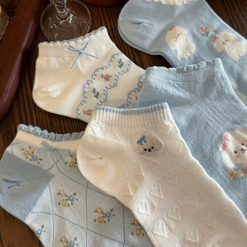 Puppy Floral Ankle Socks