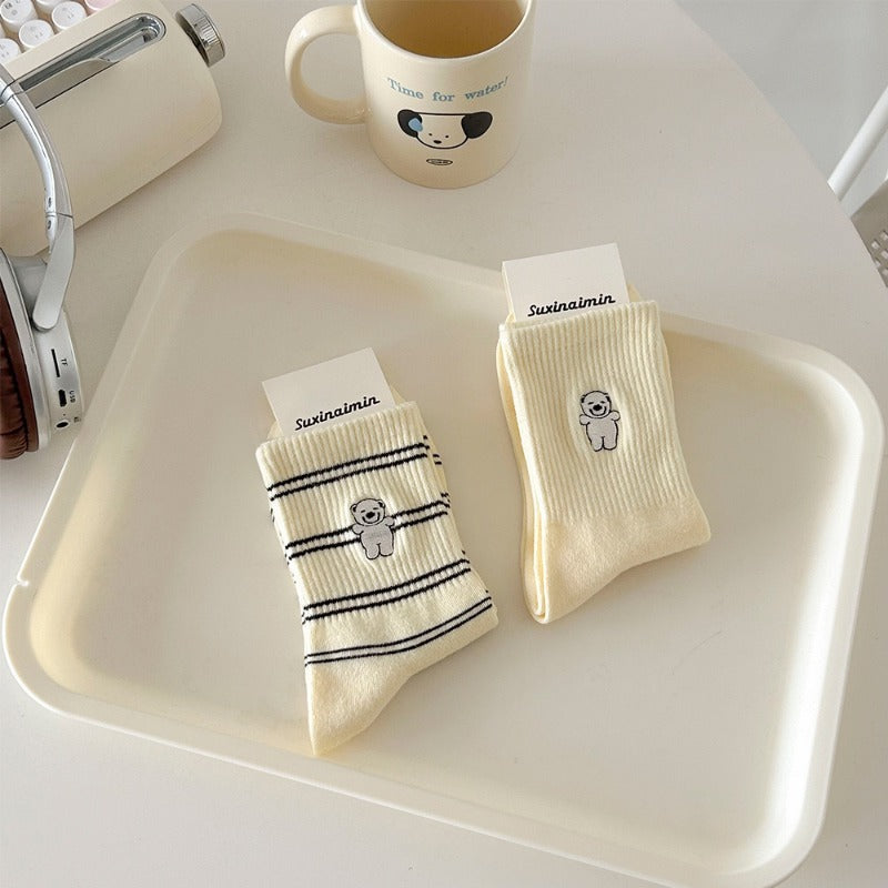 Striped Animal Embroidered Socks