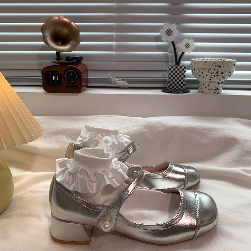 Metallic Pearl Heel Mary Janes