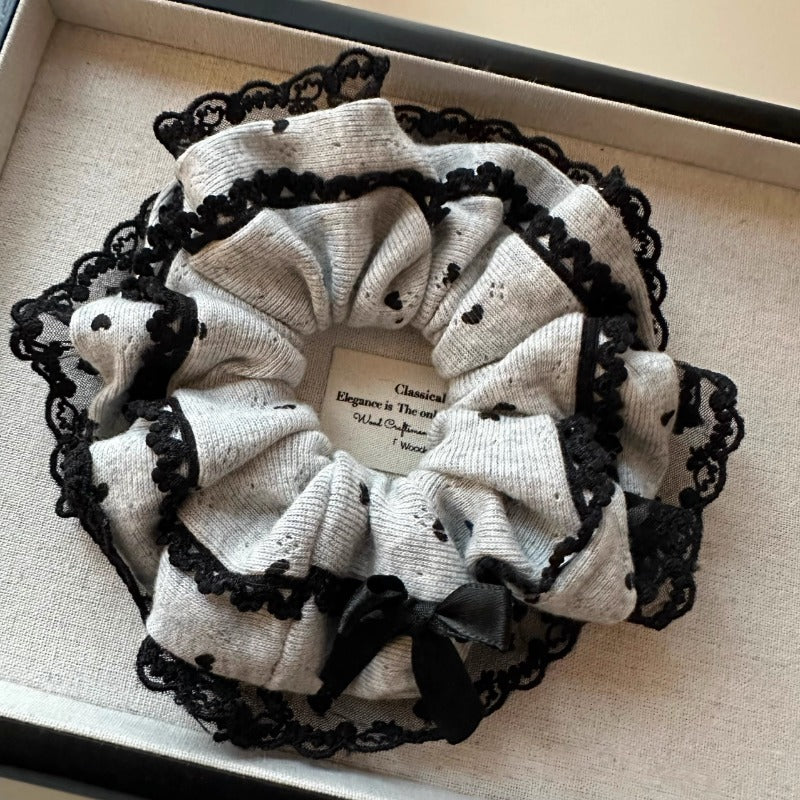 Grey Lace Bow Scrunchie