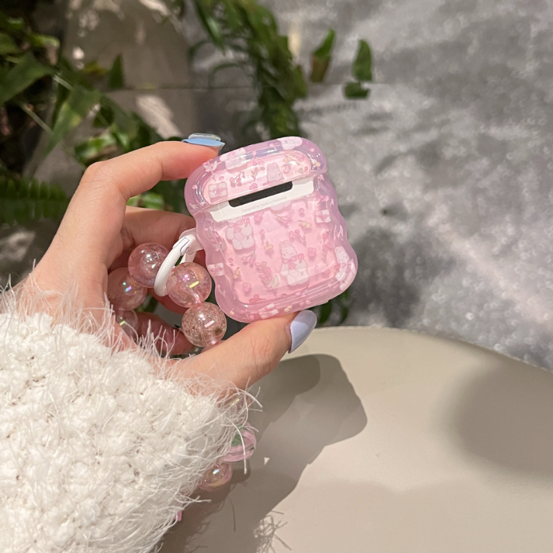 Pink Crystal Pearl Chain Airpods Case