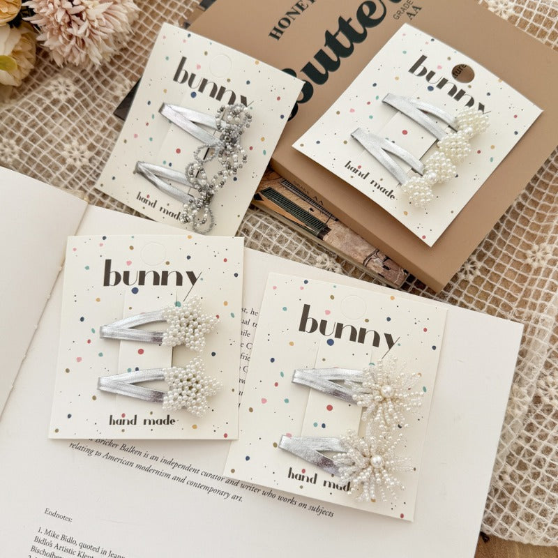 Elegant Silver Pearl Hair Clips