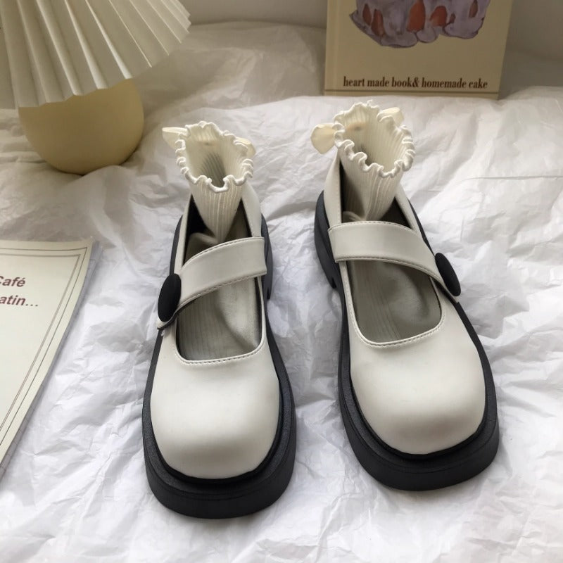 White Strap Button Mary Janes