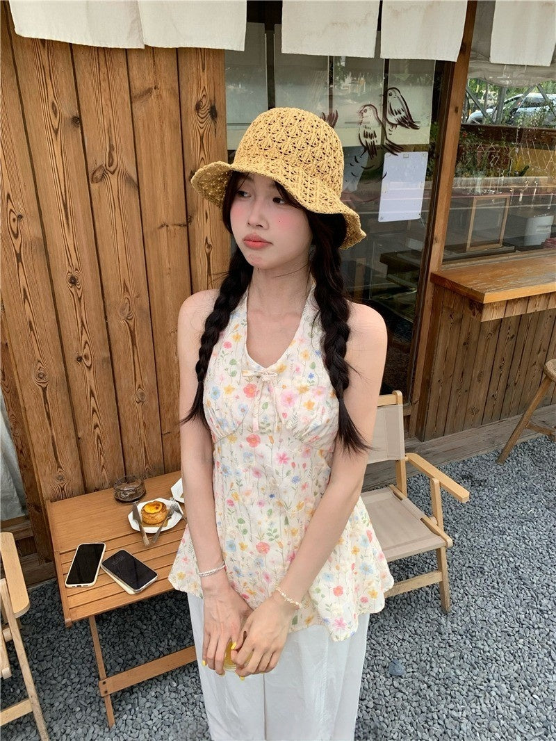 Sani V Neck Halter Floral Top