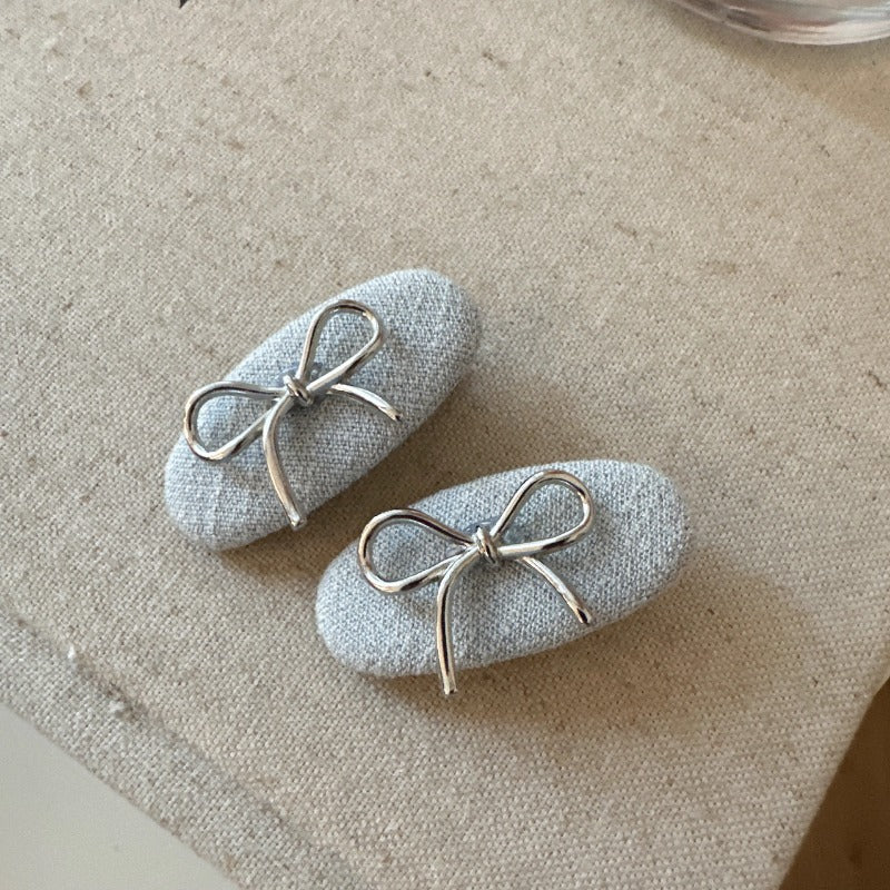 Grey Fabric Bow Clips
