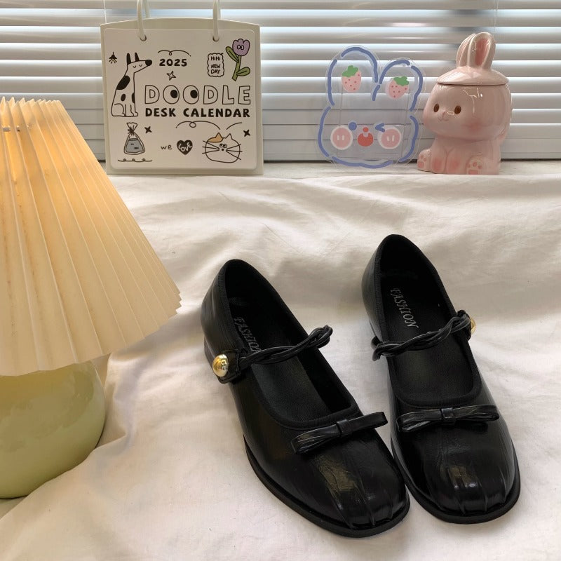 Glossy Bowknot Mary Jane Flats