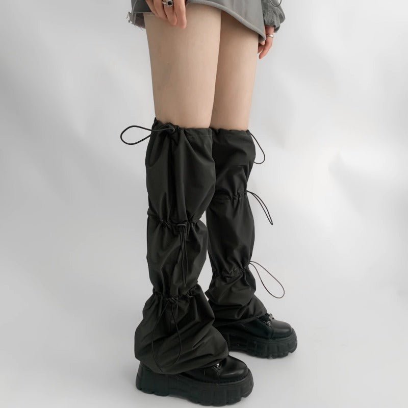 Sleek Black Adjustable Drawstring Leg Warmer